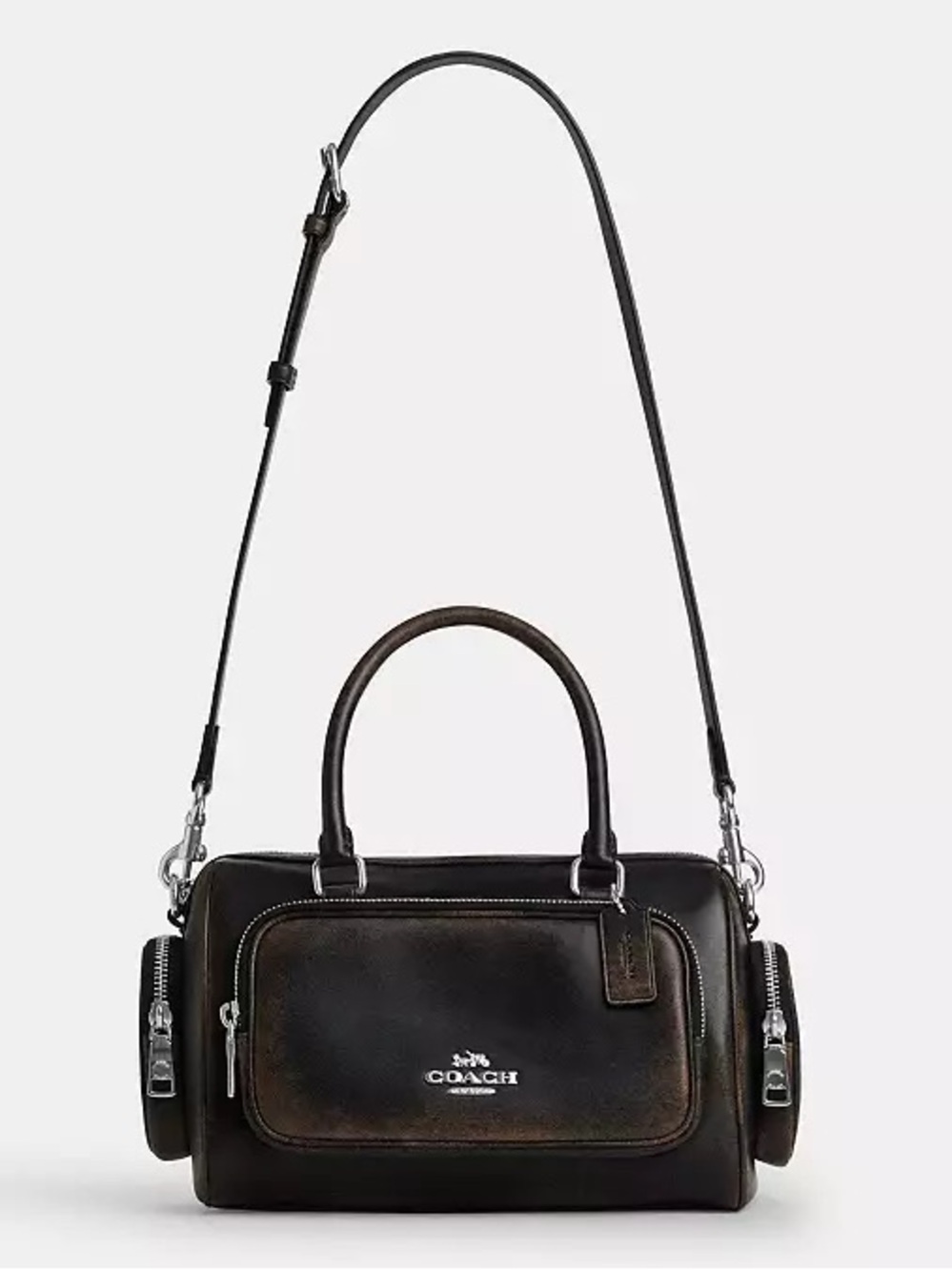 Coach Rowan Satchel Bag with Pockets in Loved Leather Silver/Black Brown NWT - Picture 10 of 12